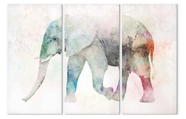 Quadro su tela Elefante dipinto (3 pezzi) - elefante su sfondo beige