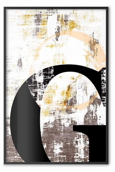 Poster: Lettera G - lettera nera tra pattern astratti su sfondo bianco