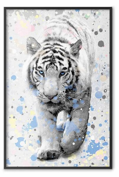 Poster: Tigre bianca - animale tropicale su sfondo a pois colorati