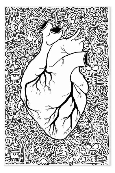 Quadro su tela Contorni di cuori anatomici - Astrazione con disegni neri sullo sfondo