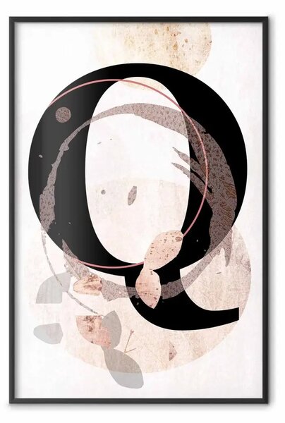 Poster: Lettera Q - lettera nera tra pattern astratti su sfondo bianco