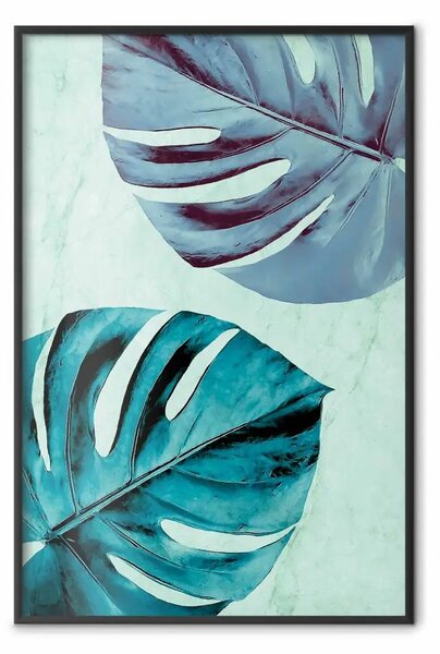 Poster: Tropicale turchese - foglie monstera verdi in composizione