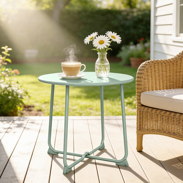 Outsunny Tavolino da esterno per 2 persone, tavolo da giardino rotondo base a X con struttura in metallo, Ø 50 x 45,5 cm verde scuro | Aosom Italy