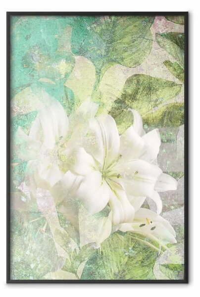 Poster: Soffio verde - texture con fiore bianco di giglio su sfondo verde