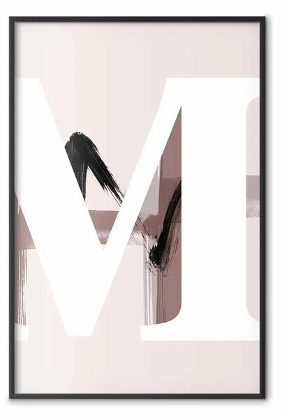 Poster: Lettera M - lettera bianca su sfondo astratto rosa chiaro