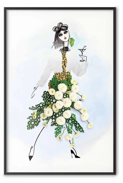 Poster: Ragazza erbacea - astratta donna in gonna di fiori bianchi