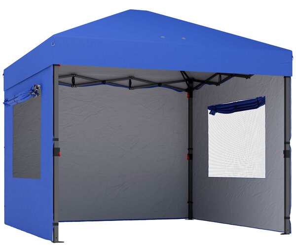 Outsunny Gazebo Pieghevole Pop-up 3x3 m con 3 Pareti 2 Finestre Altezza Regolabile UPF50+ Borsa per il Trasporto e Sacchi di Sabbia Blu | Aosom Italy