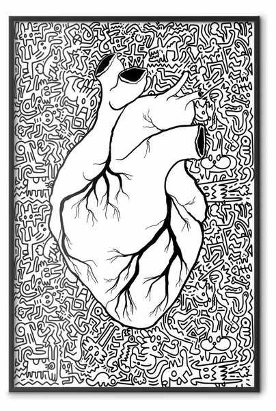 Poster: Cuore puro - cuore umano in bianco e nero su sfondo astratto