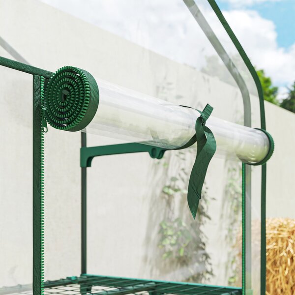 Outsunny Miniserra da giardino con 3 ripiani, telo in PVC ad alta densità, porta avvolgibile 4 ruote 69 x 49 x 130 cm trasparente | Aosom Italy