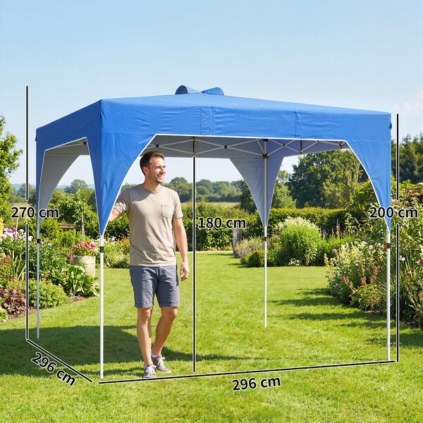 Outsunny Tenda Pieghevole Pop-up 3x3 m con Blocco Centrale Altezza Regolabile Borsa Trasporto con Ruote e Sacchi di Sabbia Blu | Aosom Italy