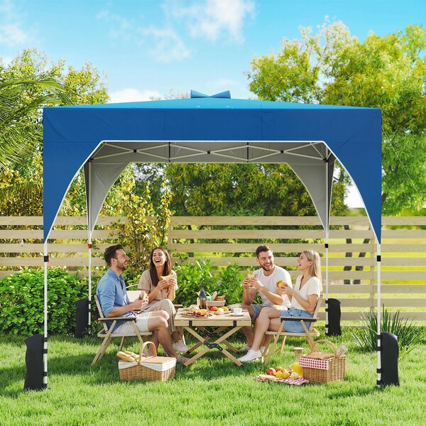 Outsunny Tenda Pieghevole Pop-up 3x3 m con Blocco Centrale Altezza Regolabile Borsa Trasporto con Ruote e Sacchi di Sabbia Blu | Aosom Italy