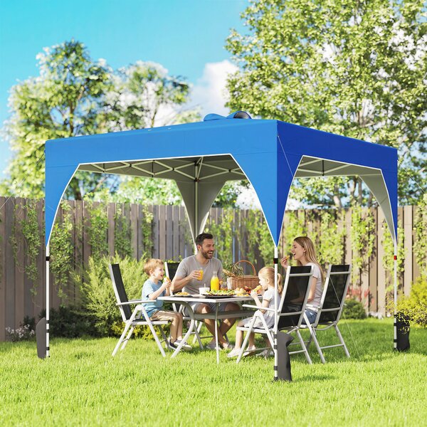 Outsunny Tenda Pieghevole Pop-up 3x3 m con Blocco Centrale Altezza Regolabile Borsa Trasporto con Ruote e Sacchi di Sabbia Blu | Aosom Italy