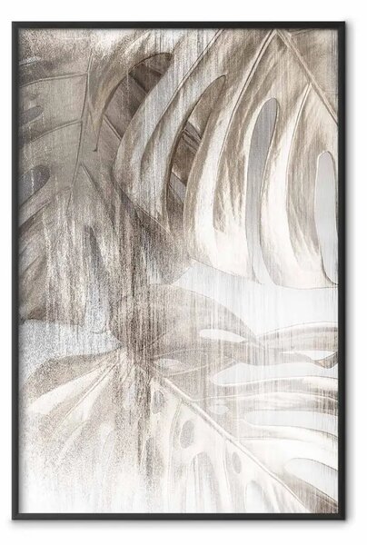 Poster: Natura ruvida - pianta con foglie di monstera su texture sfocata