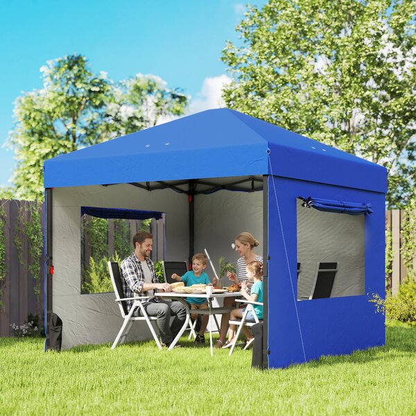 Outsunny Gazebo Pieghevole Pop-up 3x3 m con 3 Pareti 2 Finestre Altezza Regolabile UPF50+ Borsa per il Trasporto e Sacchi di Sabbia Blu | Aosom Italy