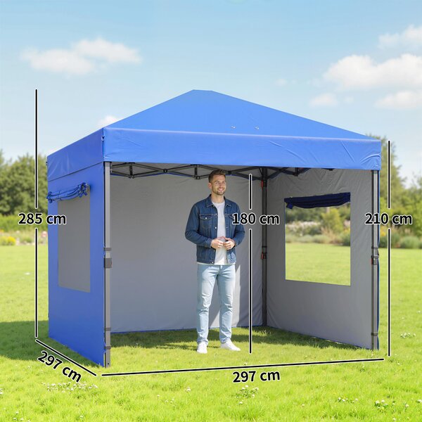 Outsunny Gazebo Pieghevole Pop-up 3x3 m con 3 Pareti 2 Finestre Altezza Regolabile UPF50+ Borsa per il Trasporto e Sacchi di Sabbia Blu | Aosom Italy