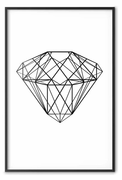 Poster: Nobile - line art nero di un diamante su sfondo bianco contrastante