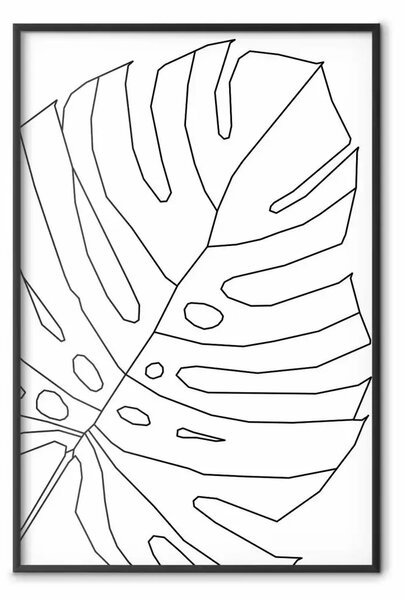 Poster: Disegno di Monstera - line art foglia Monstera su sfondo chiaro