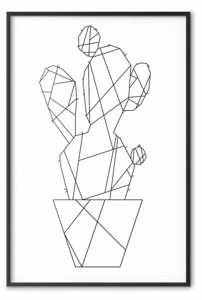 Poster: Schizzo di cactus - line art della pianta con figure su bianco