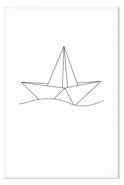 Quadro moderno Barca di carta verticale - nave in bianco e nero su onda