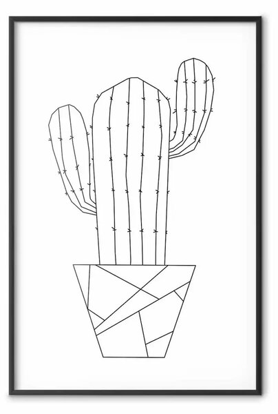 Poster: Cactus selvaggio - line art di un cactus con figure