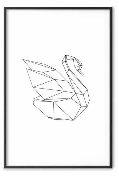 Poster: Cigno geometrico - line art astratta di animale su sfondo bianco