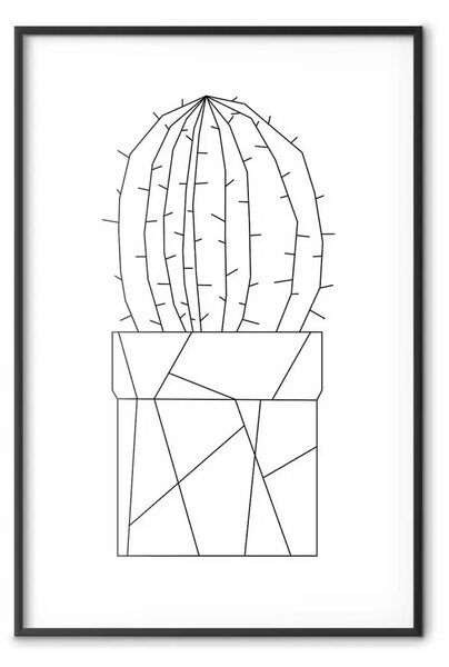 Poster: Cactus grafico - line art astratta di un cactus su bianco