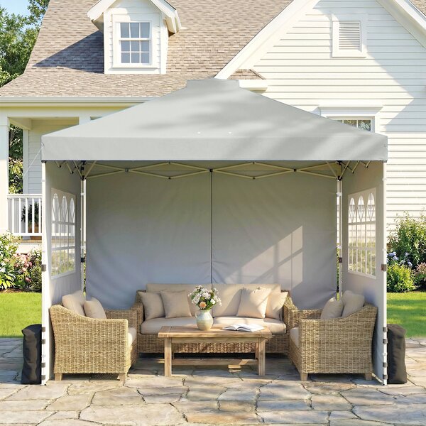 Outsunny Gazebo ca. 3x3 m Impermeabile Altezza Regolabile Pop-up Gazebo Pieghevole con 3 Pareti Laterali Finestre Ventilazione, UV 50+ Grigio chiaro | Aosom Italy