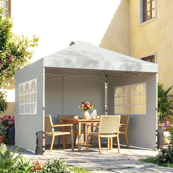 Outsunny Gazebo ca. 3x3 m Impermeabile Altezza Regolabile Pop-up Gazebo Pieghevole con 3 Pareti Laterali Finestre Ventilazione, UV 50+ Grigio chiaro | Aosom Italy