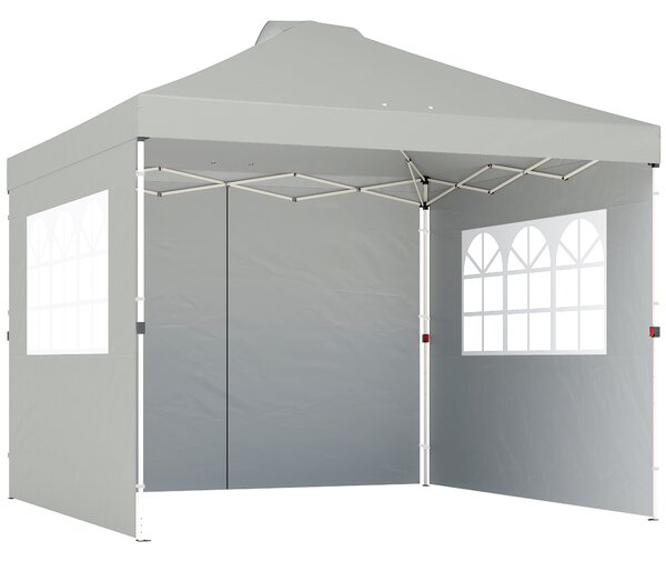 Outsunny Gazebo ca. 3x3 m Impermeabile Altezza Regolabile Pop-up Gazebo Pieghevole con 3 Pareti Laterali Finestre Ventilazione, UV 50+ Grigio chiaro | Aosom Italy