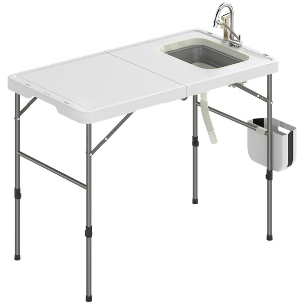 Outsunny Tavolo Pieghevole per la Pulizia del Pesce con Altezza Regolabile Lavello Rubinetto Tubo Cestino Pieghevole Scanalature e Borsa | Aosom Italy
