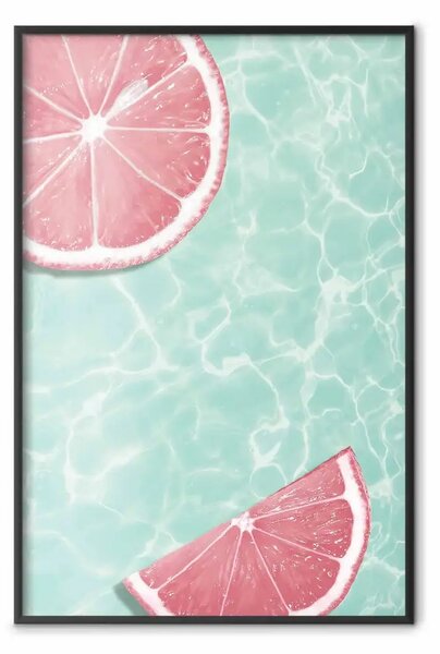 Poster: Tonalità rinfrescante - frutti tropicali rosa galleggianti sull'acqua