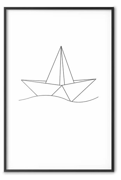 Poster: Barca di carta - line art astratta di una barca con figure geometriche