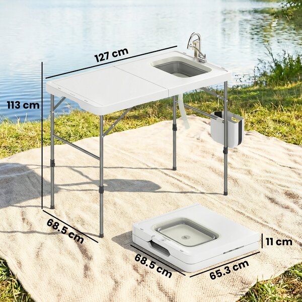 Outsunny Tavolo Pieghevole per la Pulizia del Pesce con Altezza Regolabile Lavello Rubinetto Tubo Cestino Pieghevole Scanalature e Borsa | Aosom Italy