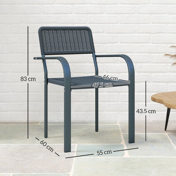 Outsunny Set di 4 Sedie da Giardino Esterne Impilabili con Braccioli Schienale e Telaio in Acciaio 55x60x83 cm Grigio Scuro | Aosom Italy