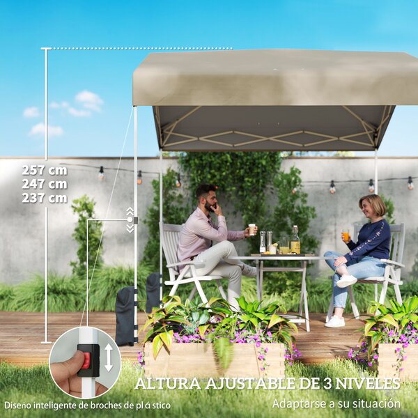 Outsunny Tenda Pieghevole 2,4x2,4 m Pop-up UPF50+ Blocco Centrale Altezza Regolabile Borsa da Trasporto Sacchi di Sabbia Beige | Aosom Italy