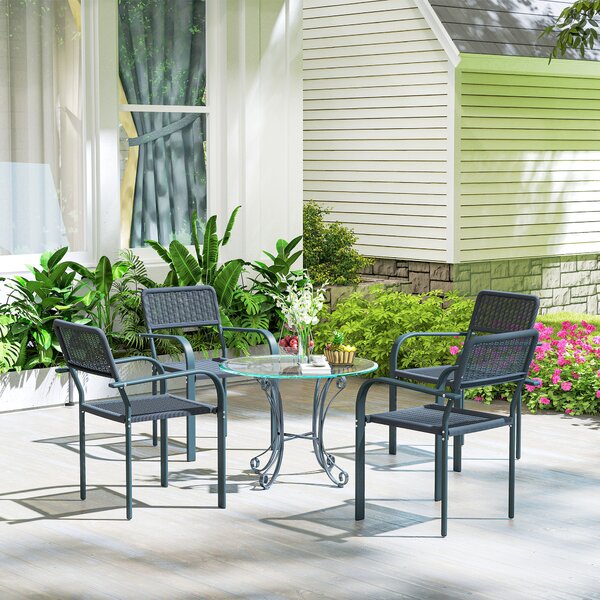 Outsunny Set di 4 Sedie da Giardino Esterne Impilabili con Braccioli Schienale e Telaio in Acciaio 55x60x83 cm Grigio Scuro | Aosom Italy