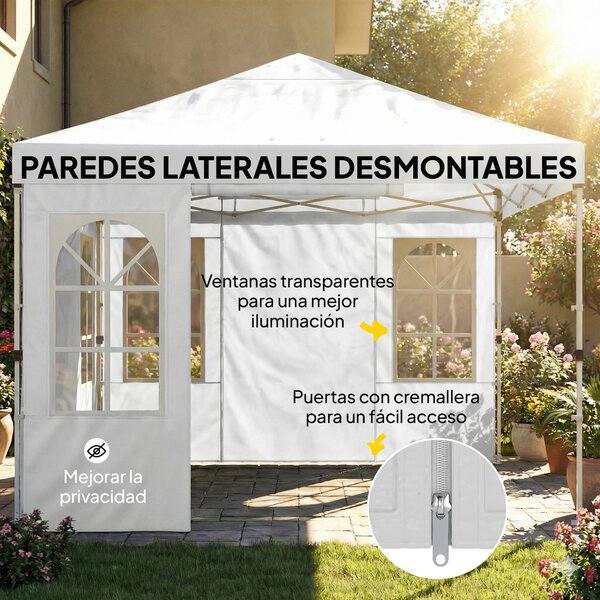Outsunny Gazebo Pieghevole 300x300 cm Pop-up con UPF50+ 4 Lati Rimovibili Altezza Regolabile e Borsa di Trasporto Bianco | Aosom Italy