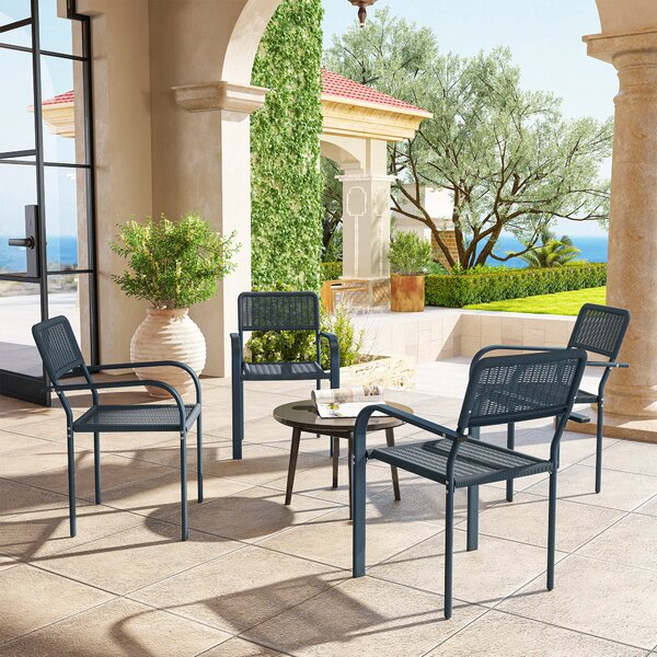 Outsunny Set di 4 Sedie da Giardino Esterne Impilabili con Braccioli Schienale e Telaio in Acciaio 55x60x83 cm Grigio Scuro | Aosom Italy