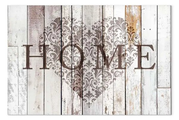 Quadro su tela Cuore di casa largo - scritta home su sfondo legno chiaro