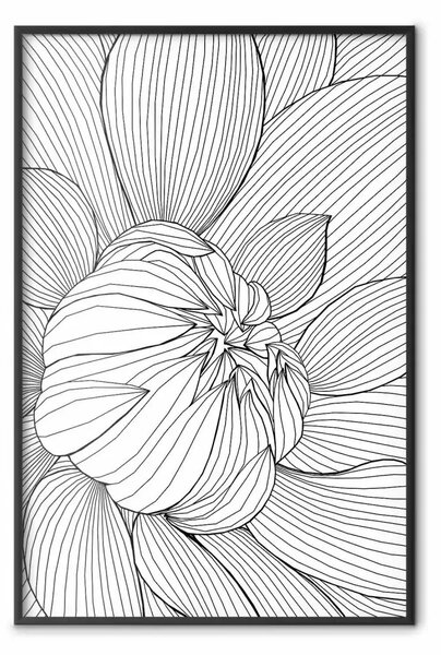 Poster: Linea floreale - line art astratta di pianta in nero su sfondo bianco