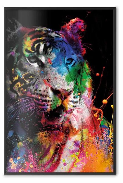 Poster: Tigre del Bengala - animale astratto su sfondo con dettagli colorati