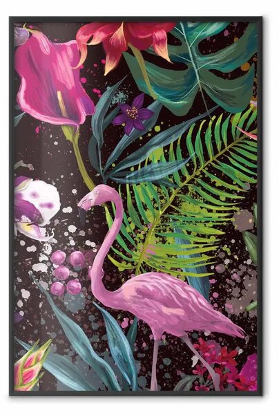Poster: Terra dei fenicotteri - uccello rosa su sfondo di piante