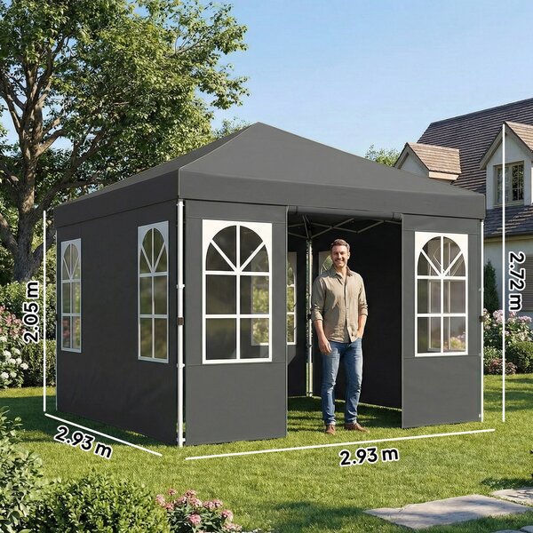 Outsunny Tenda Pieghevole 3x3 m Pop-up con UPF50+ 4 Pannelli Rimovibili Altezza Regolabile e Borsa da Trasporto Grigio Scuro | Aosom Italy