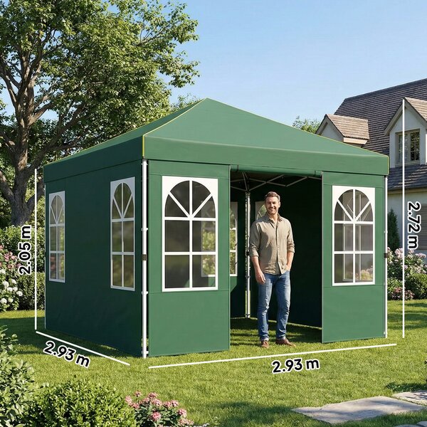 Outsunny Gazebo Pieghevole 3x3 m Pop-up con UPF50+ 4 Laterali Rimovibili Altezza Regolabile e Borsa per Trasporto Verde | Aosom Italy