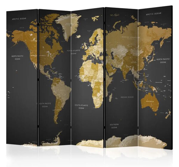 Paravento separè Mappa del mondo moderna - continenti su sfondo nero