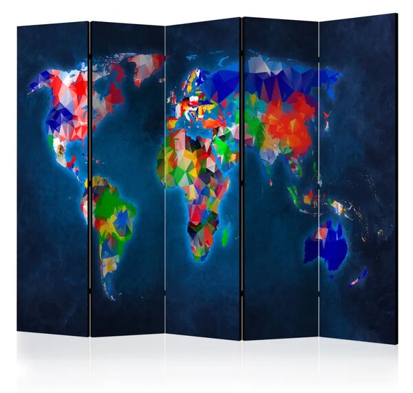 Paravento separè Continente colorati - mappa del mondo geometrica e colorata
