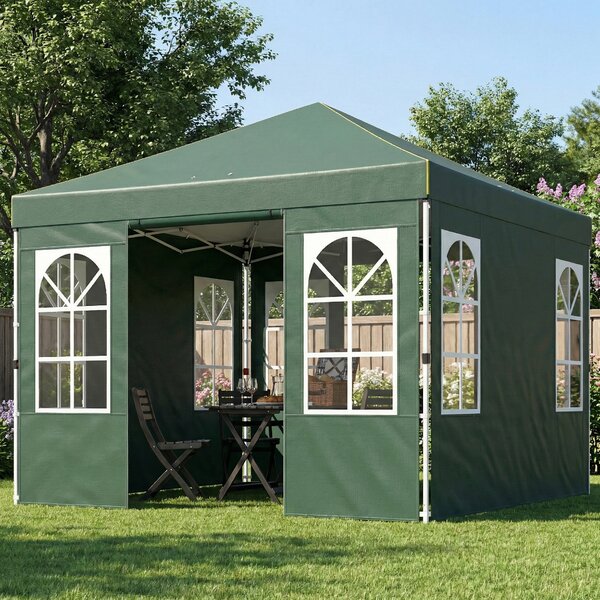 Outsunny Gazebo Pieghevole 3x3 m Pop-up con UPF50+ 4 Laterali Rimovibili Altezza Regolabile e Borsa per Trasporto Verde | Aosom Italy