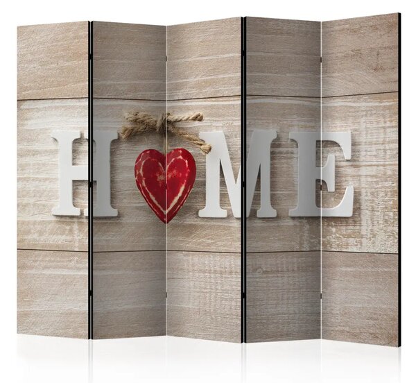Paravento design Cuore di casa - scritta inglese su legno chiaro