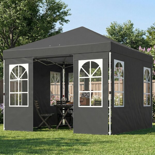 Outsunny Tenda Pieghevole 3x3 m Pop-up con UPF50+ 4 Pannelli Rimovibili Altezza Regolabile e Borsa da Trasporto Grigio Scuro | Aosom Italy