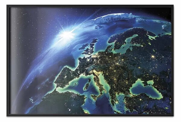 Poster: Pianeta blu - paesaggio terrestre su sfondo di spazio cosmico scuro